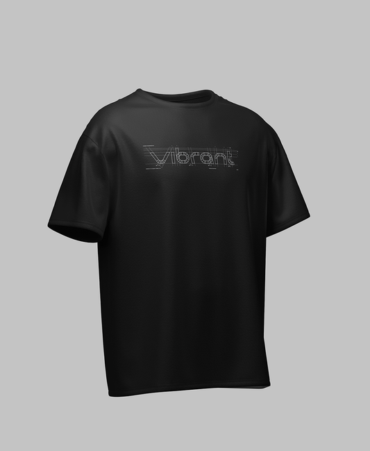 The Engineered for Perfection Tee front view in Black with fabricated Vibrant logo print