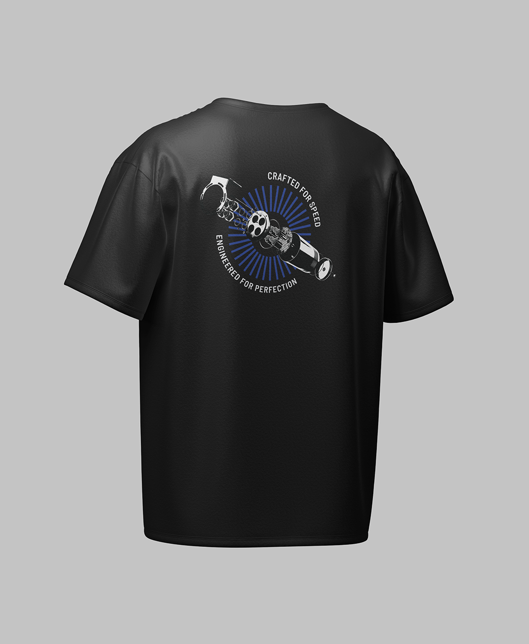 The Engineered for Perfection Tee back graphic showing exploded Gen3 Catch Can assembly