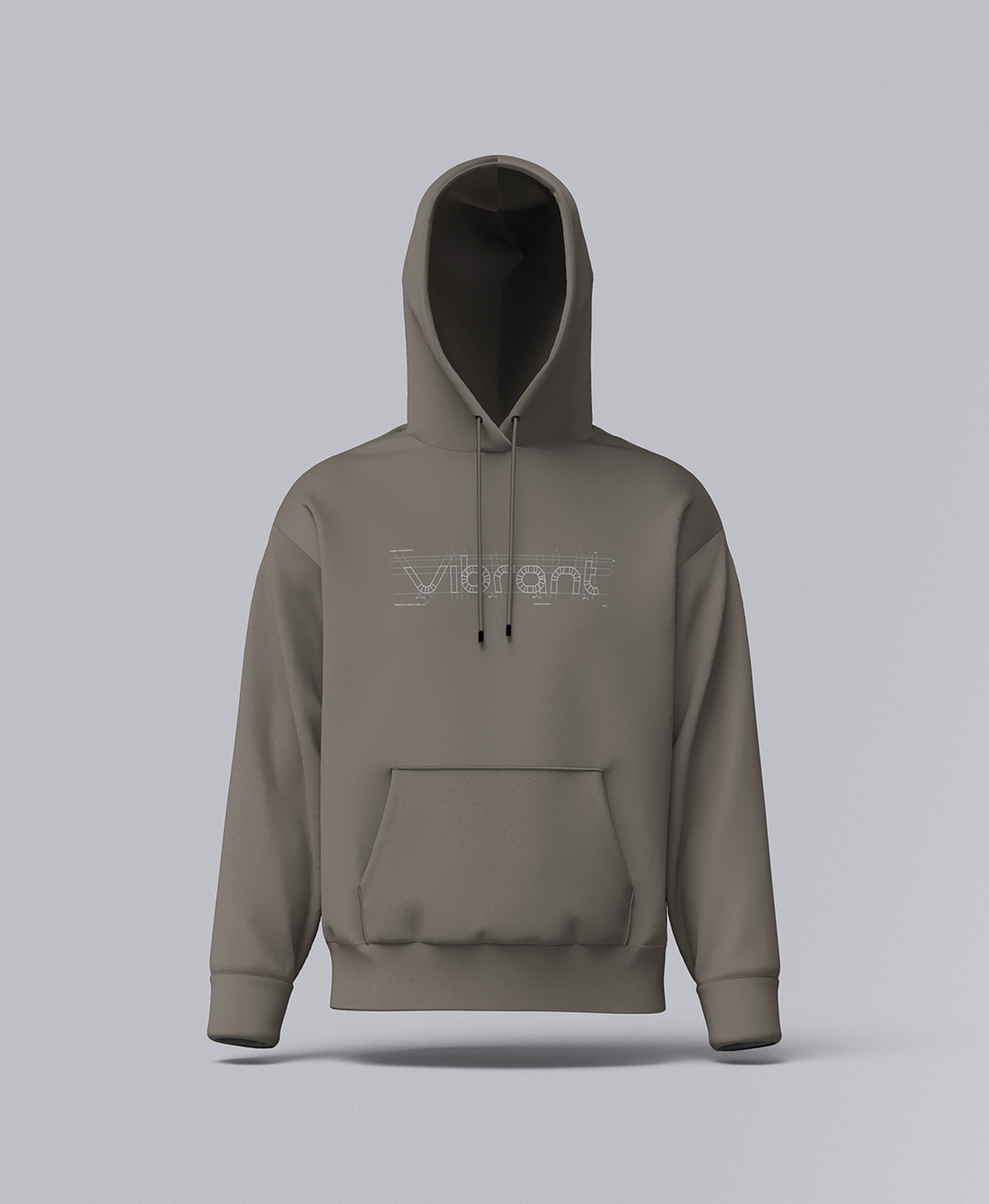 The Machine Builders Hoodie front view, men's fit in Faded Grey heavyweight fleece with engineered Vibrant logo print