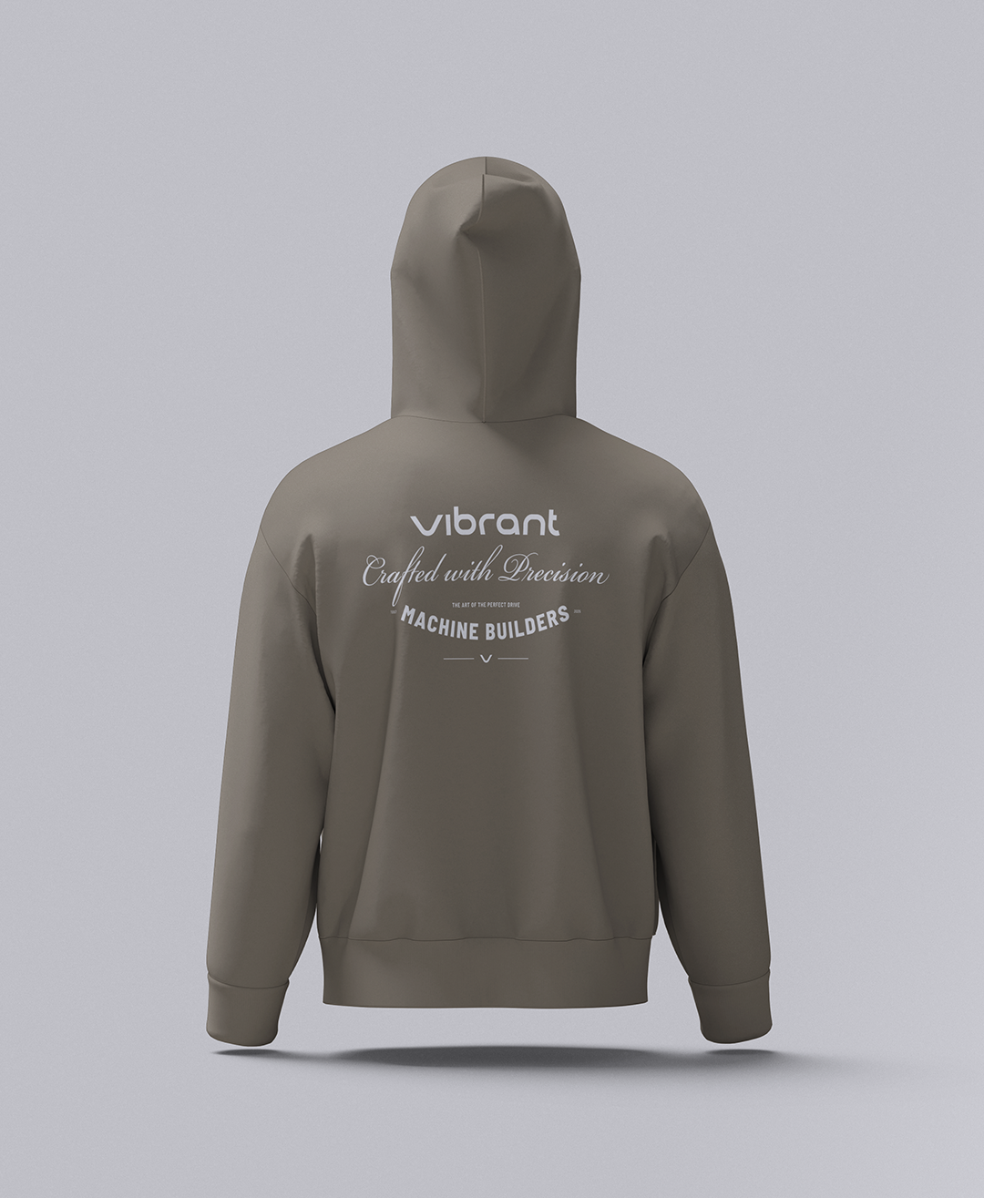 The Machine Builders Hoodie back artwork in Faded Grey featuring Vibrant fabrication design