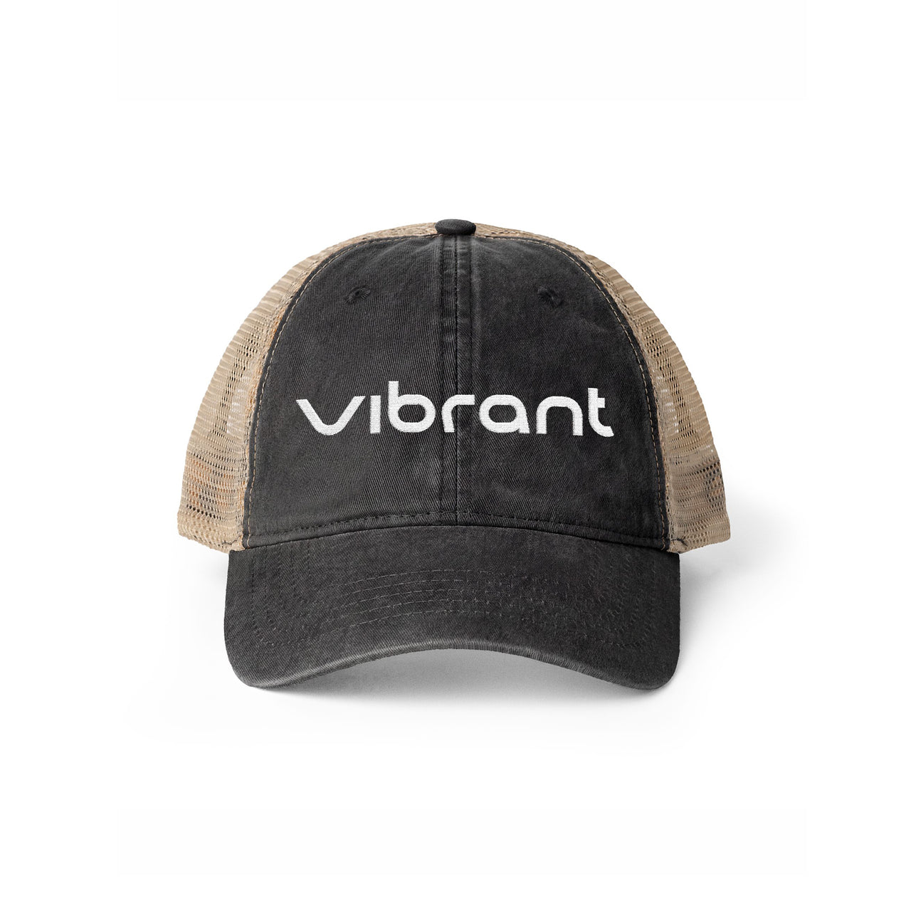 Women's Washed Mesh-Back Cap front view in Black with Leopard accent