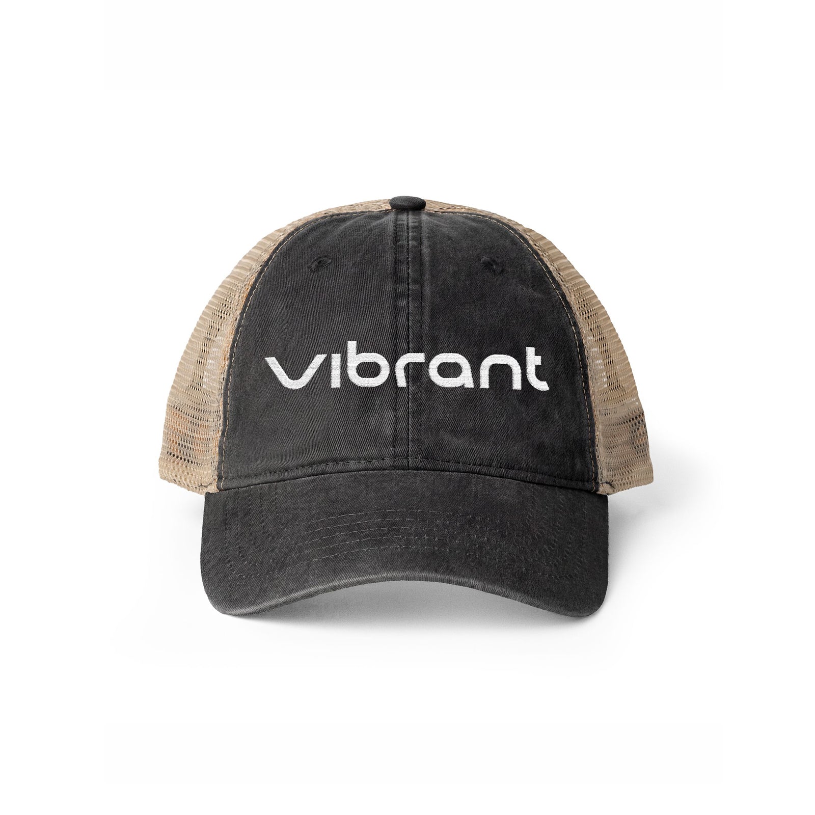 Women's Washed Mesh-Back Cap front view in Black with Leopard accent