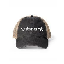 Women's Washed Mesh-Back Cap front view in Black with Leopard accent