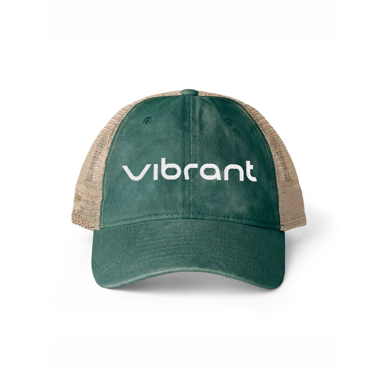 Women's Washed Mesh-Back Cap front view in Jade with Daisy and Khaki accent