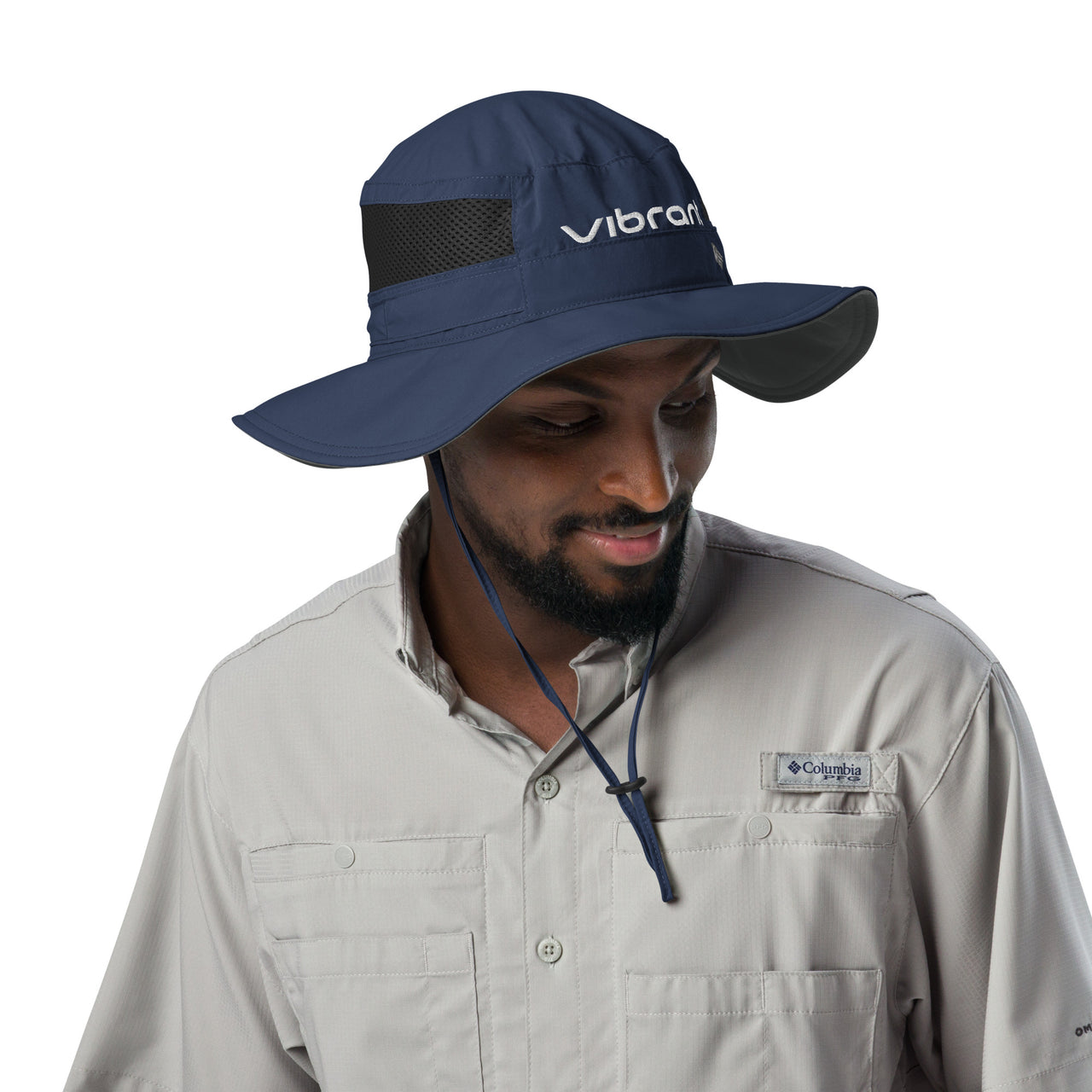 Columbia Track Hat front detail showing nylon poplin construction